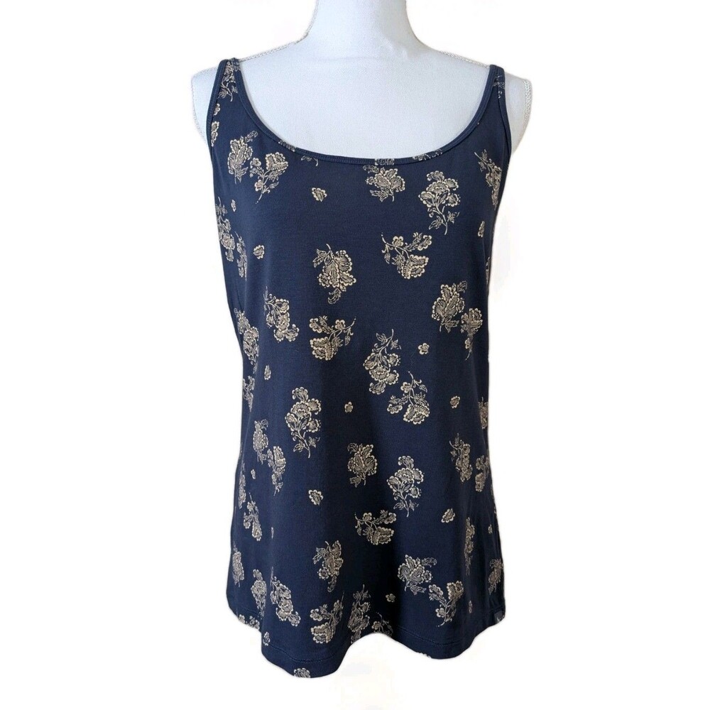 Eddie Bauer Tank Top L Blue Floral Sleeveless Casual Summer Outdoor Top